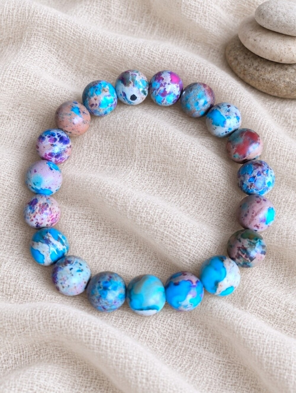 Sea Sediment Jasper Beaded Stretch Bracelet  | Handmade